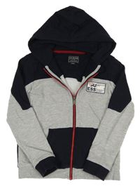 Tmavomodro-šedá propínací mikina s nápisem a kapucí guess