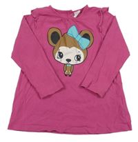 Růžové triko s opicí a volánky 
