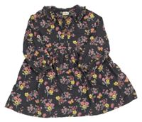 Tmavošedo-barevné květované manšestrové šaty F&F