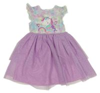 Lila vzorované šaty s tylovou sukní a jednorožcem Primark