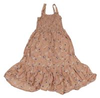 Světlerůžové květované lehké šaty s žabičkováním H&M