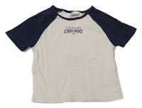 Smetanovo-tmavomodré crop tričko s nápisem H&M