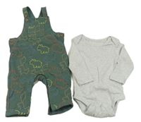 2set - Tmavozelené laclové tepláky s medvídky a lišáky + světlešedé body M&S
