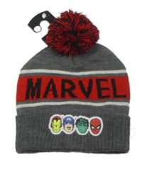 Nové - Šedo-červená čepice s bambulí - Avengers