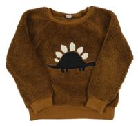 Hnědá chlupatá mikina s dinem 