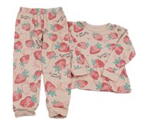 2set - Růžové triko s jahodami + tepláky 