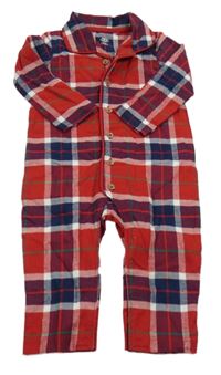 Červeno-tmavomodro-bílý kostkovaný overal F&F