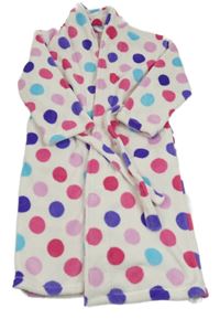 Bílo-modro-fialovo-růžový puntíkatý plyšový župan Primark