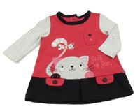 Růžovo-černo-šedo-bílé šaty s kočičkou a pruhovanými rukávy George