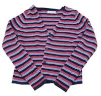 Tmavomodro-růžovo-lila pruhovaný žebrovaný propínací žinylkový crop svetr Primark