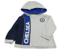 Světlešedo-tmavomodrá mikina s nápisem a kapucí - Chelsea 
