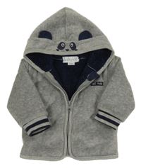 Šedá sametová zateplená propínací mikina s kapucí s čumákem 