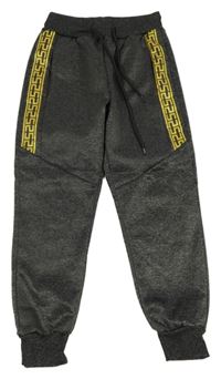 Šedo-žluté melírované thermo tepláky s potiskem 