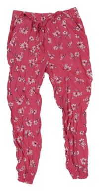 Fuchsiové květované lehké cuff kalhoty Primark