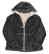 Antracitová plyšová propínací mikina s kapucí 