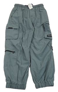 Nové -Šedomodré šusťákové cargo cuff outdoorové kalhoty Next