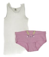 2set - Bílá košilka + růžové kalhotky s čumákem 