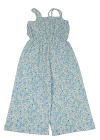 Bílo-světlemodrý květovaný culottes overal Primark