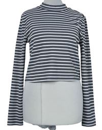 Dámské šedo-bílé pruhované žebrované crop triko Primark 