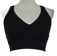 Nové - Dámský černý žebrovaný pletený crop top Primark 