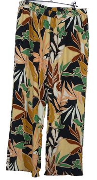 Dámské černo-růžovo-zelené vzorované volné kalhoty George 