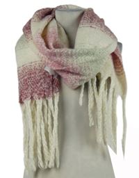 Dámská bílo-růžová pruhovaná teplá šála s třásněmi 