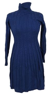 Dámské tmavomodré vzorované svetrové šaty s rolákem 