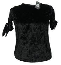 Nové - Dámské černé sametové tričko s mašlemi Primark vel. 32