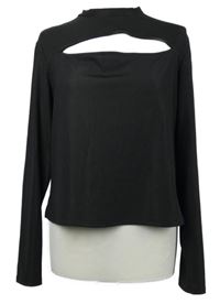 Nové - Dámské černé žebrované triko s průstřihem H&M