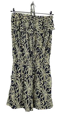 Dámský tmavomodro-béžový květovaný kraťasový overal 