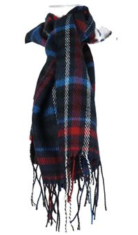 Nové - Dámská tmavomodro-červená kostkovaná vlněná šála s třásněmi 