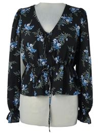 Dámská černá květovaná peplum halenka Primark 