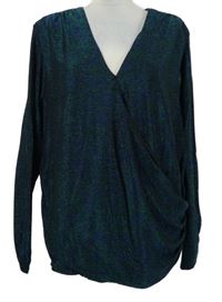 Dámská tmavomodro-zelená třpytivá balonová halenka Joanna Hope vel. 54 