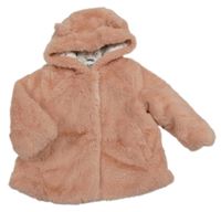 Světlerůžová kožešinová zateplená bunda s kapucí C&A