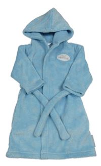 Světlemodrý chlupatý župan s nášivkou a kapucí M&S