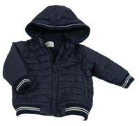 Tmavomodrá šusťáková zimní bunda s kapucí Next