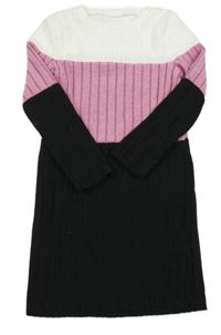 Bílo-růžovo-černé žebrované úpletové šaty Shein