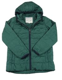 Tmavozelená šusťáková prošívaná zateplená bunda s kapucí M&S