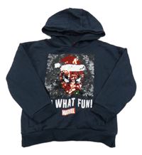 Tmavomodrá mikina s překlápěcími flitry a kapucí Marvel