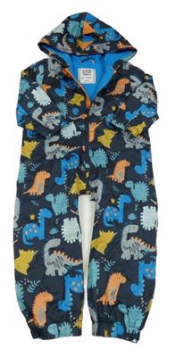 Tmavomodrá šusťáková podšitá kombinéza s dinosaury a kapucí Matalan