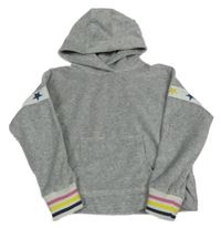 Světlešedá melírovaná sametová crop mikina s hvězdami a kapucí M&S