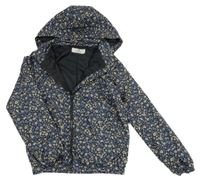 Černá květinová šusťáková jarní bunda s kapucí H&M