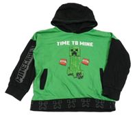 Zeleno-černá mikina s Minecraft a kapucí