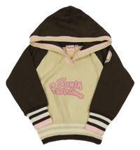 Světlebéžovo-hnědý svetr s nápisem a kapucí a teplákovými rukávy Impidimpi