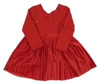 Červené sametové šaty s plisovanou sukní Okaidi