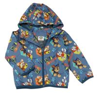 Modrá šusťáková jarní bunda s tlapkovou patrolou a kapucí 