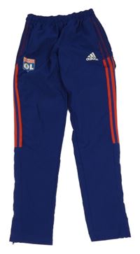 Modro-červené šusťákové tepláky s pruhy a logem Adidas