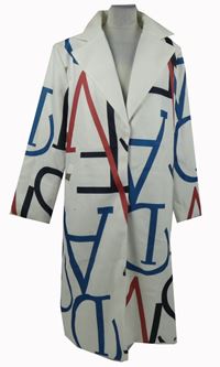 Dámský bílý dlouhý kabát s písmeny 