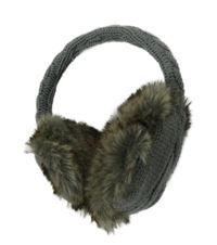 Dámské šedé pletené klapky na uši s kožíškem