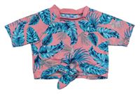 Růžové UV crop tričko s listy 